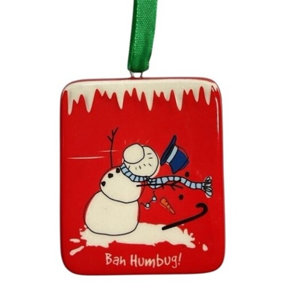 Christmas Ornament GANZ Bah Humbug Snowman Red Holiday Decoration Ceramic - Picture 1 of 6